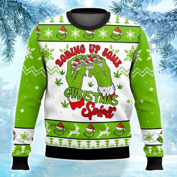 Grinch Rolling Up Best Holiday Christmas Ugly Sweater Gifts For Family