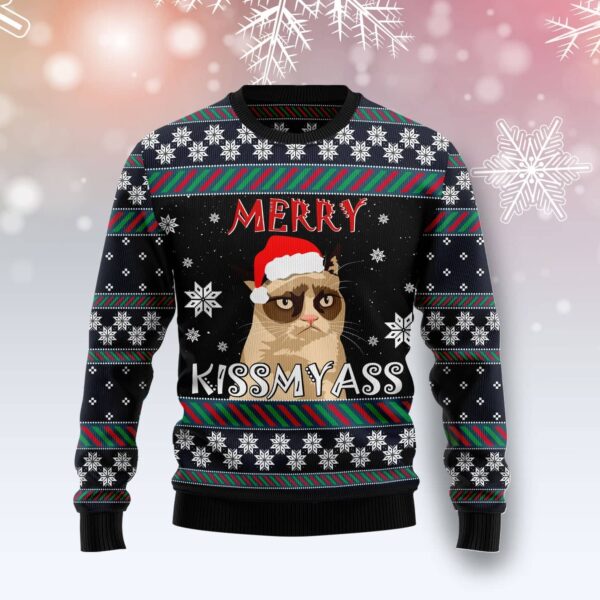 Grumpy Cat Kissmyass Funny Best Holiday Christmas Ugly Sweater Gifts For Family