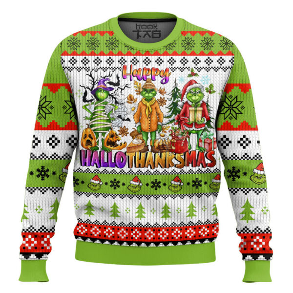 Happy Hallothanksmas The Grinch Best Holiday Christmas Ugly Sweater Gifts For Family