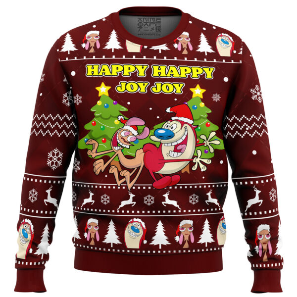 Happy Happy Joy Joy Ren And Stimpy Gifts For Family Holiday Christmas Ugly Sweater