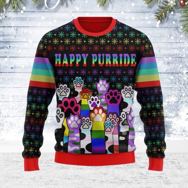 Happy Purride LGBT Gifts For Family Holiday Christmas Ugly Sweater