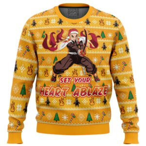 Heart Ablaze Rengoku Demon Slayer Best Gifts For Family For Holiday Christmas Ugly Sweater