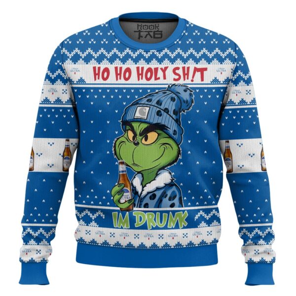 Ho Ho Holy Shit Im Drunk Michelob Ultra Grinch Best Holiday Christmas Ugly Sweater Gifts For Family