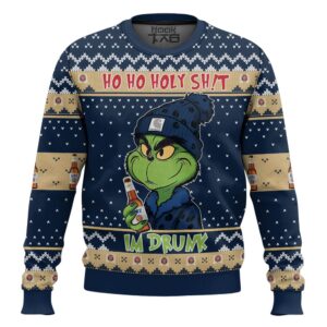 Ho Ho Holy Shit Im Drunk Miller Lite Grinch Best Holiday Christmas Ugly Sweater Gifts For Family