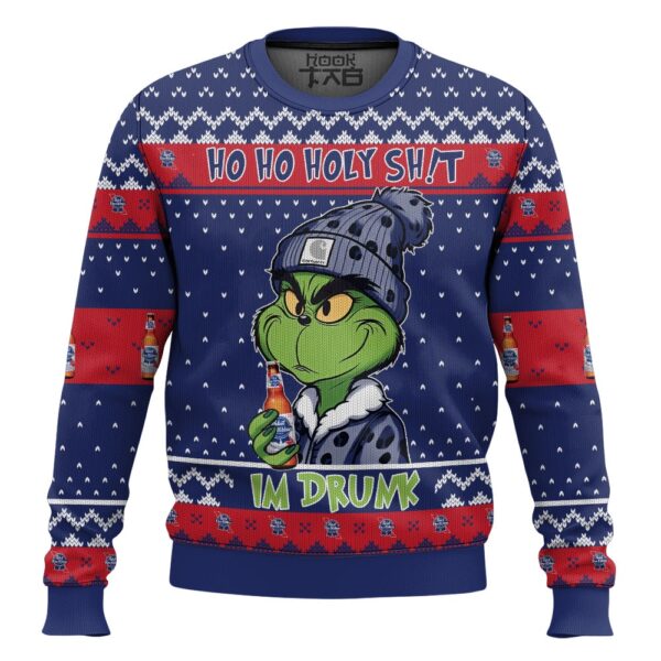 Ho Ho Holy Shit Im Drunk Pabst Blue Ribbon Grinch Best Holiday Christmas Ugly Sweater Gifts For Family