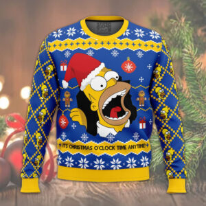 Homer Simpson The Simpsons Its Christmas O?clock Time Anytime Best Gifts For Family For Holiday Christmas Ugly Sweater