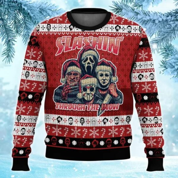 Horror Guys Slashin Through The Snow Christmas Gifts For Family Holiday Christmas Ugly Sweater