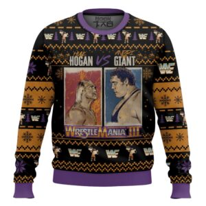 Hulk Hogan vs Andre The Giant Best Holiday Christmas Ugly Sweater Gifts For Family