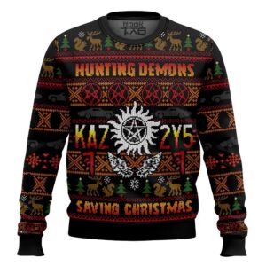 Hunting Demons Saving Christmas Kaz 2y5 Supernatural Best Holiday Christmas Ugly Sweater Gifts For Family