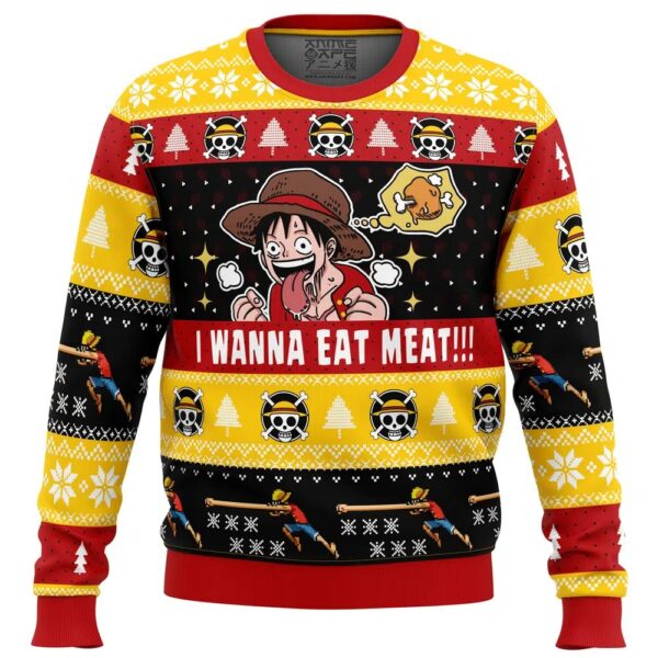 I Want To Eat Meat Luffy OP Pirates Gifts For Family Holiday Christmas Ugly Sweater