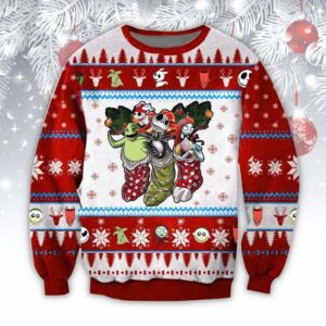 Jack Sally And Oogie Boogie Blue Funny Couples Gifts For Family Holiday Christmas Ugly Sweaters