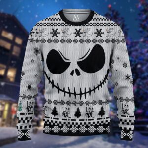 Jack Skellington Face Love White Best Gifts For Family For Holiday Christmas Ugly Sweater