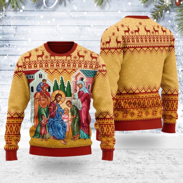 Jesus Christ and The Children Best Gifts For Family For Holiday Christmas Ugly Sweater