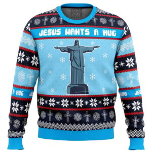 Jesus Wants a Hug Hellsing Gifts For Family Holiday Christmas Ugly Sweater