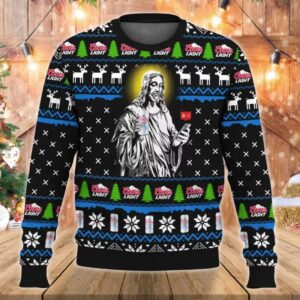 Jesus With Coors Light Gifts For Family Holiday Christmas Ugly Sweater