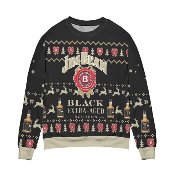 Jim Beam Black Extra Aged Bourbon Reindeer Pattern Gifts For Family Holiday Christmas Ugly Sweater