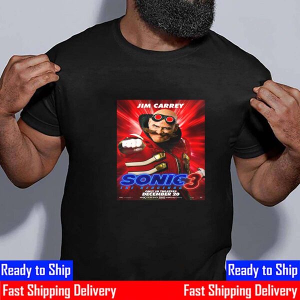 Jim Carrey As Doctor Robotnik In Sonic The Hedgehog 3 Official Poster Release December 20th 2024 Unisex T-Shirt