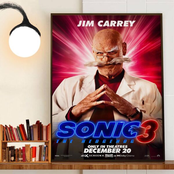 Jim Carrey As Gerald Robotnik In Sonic The Hedgehog 3 Official Poster Release December 20th 2024 Home Decor Poster Canvas