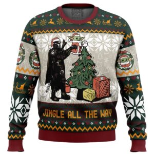 Jingle All The Way Mandalorian Star Wars Gifts For Family Holiday Christmas Ugly Sweater