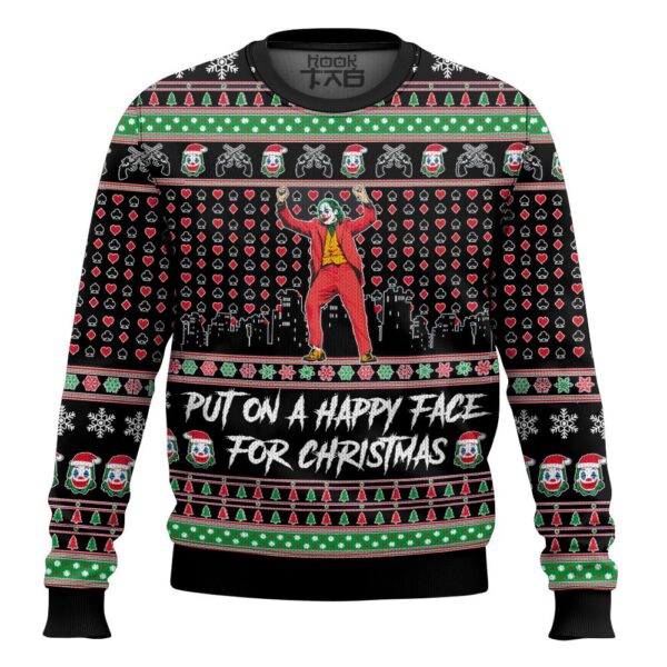 Joker Put on a happy face for Christmas Best Holiday Christmas Ugly Sweater Gifts For Family