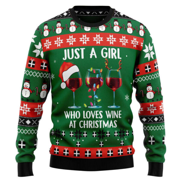 Just A Girl Love Wine Womens Gifts For Family Holiday Christmas Ugly Sweater