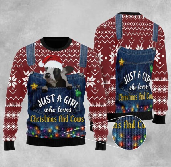 Just A Girl Who Loves Christmas And Cows Gifts For Family Holiday Christmas Ugly Sweater