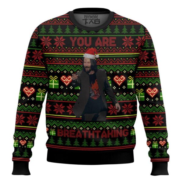 Keanu Reeves meme You are Breathtaking Christmas Best Holiday Christmas Ugly Sweater Gifts For Family