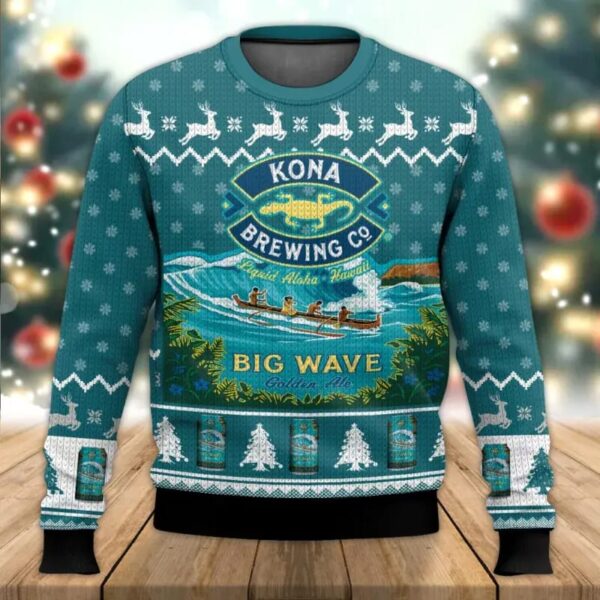 Kona Brewing Co big Wave Golden Ale Gifts For Family Holiday Christmas Ugly Sweater 3D Gift