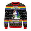 LGBT Unicorn I Don’t Give A Fk Gifts For Family Holiday Christmas Ugly Sweater