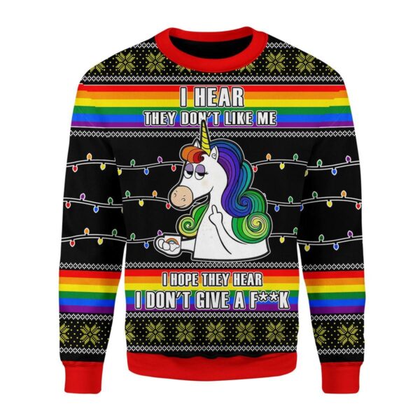 LGBT Unicorn I Don’t Give A Fk Best Gifts For Family For Holiday Christmas Ugly Sweater