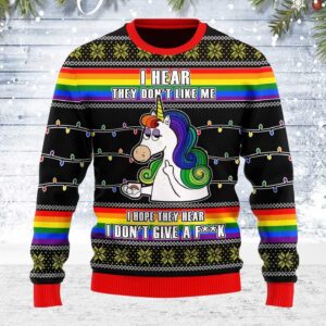 LGBT Unicorn I Don’t Give A Fk Gifts For Family Holiday Christmas Ugly Sweater