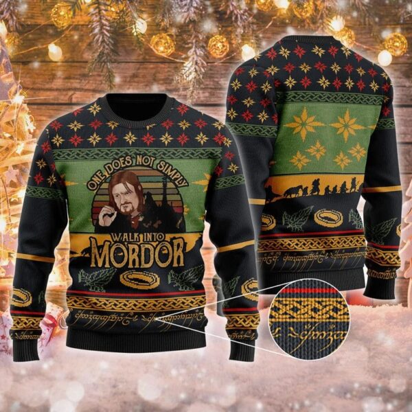 LOTR One Does Not Simply Walk Into Mordor Gifts For Family Holiday Christmas Ugly Sweater