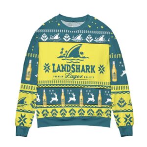 Landshark Lager Beer Logo Reindeer Pattern Gifts For Family Holiday Christmas Ugly Sweater