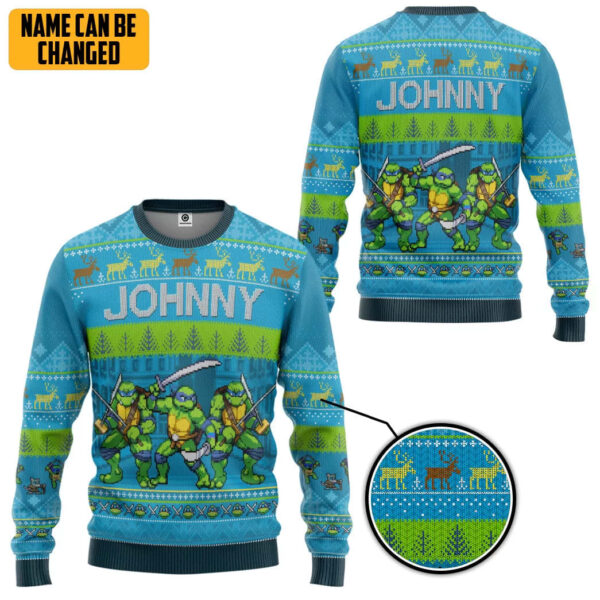 Leonardo TMNT Ugly Christmas New Style Custom Name Best Holiday Christmas Ugly Sweater Gifts For Family