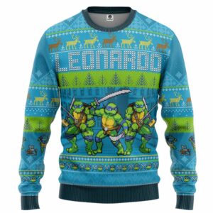 Leonardo TMNT Ugly Christmas Style Custom Best Holiday Christmas Ugly Sweater Gifts For Family