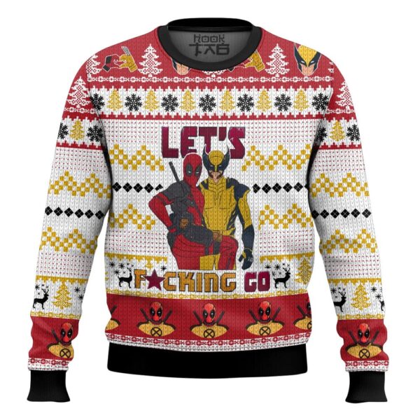 Lets Go Deadpool Wolverine Best Holiday Christmas Ugly Sweater Gifts For Family