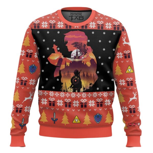 Link the Legend of Zelda Hero Sunset Best Holiday Christmas Ugly Sweater Gifts For Family