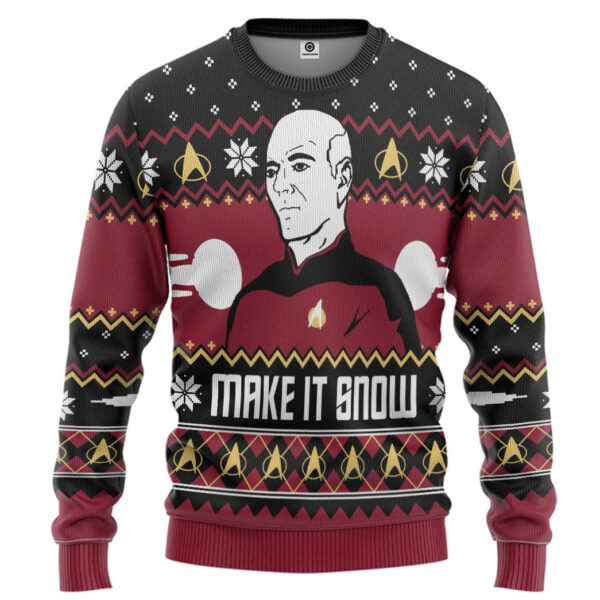 Make It Snow With Captian Jean-Luc Picard Christmas Custom Best Holiday Christmas Ugly Sweater Gifts For Family