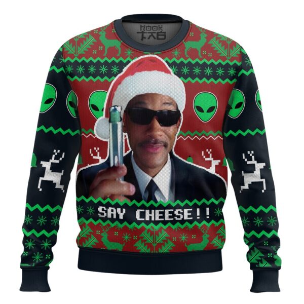 Men in Black Say Cheese Christmas Best Holiday Christmas Ugly Sweater Gifts For Family