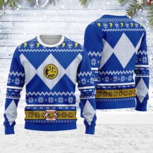 Merry Best Gifts For Family For Holiday Christmas Ugly Sweater Blue Power Ranger Ugly Sweater