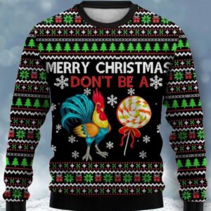 Merry Christmas Cock Print CrewGifts For Family Holiday Christmas Ugly Sweater