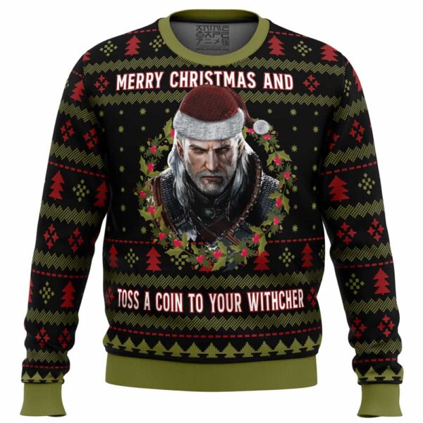 Merry Christmas and Toss a Coin The Witcher Gifts For Family Holiday Christmas Ugly Sweater