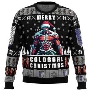 Merry Colossal Christmas Attack On Titan Gifts For Family Holiday Christmas Ugly Sweater