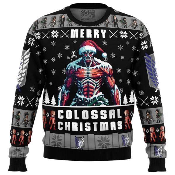 Merry Colossal Christmas Attack On Titan Gifts For Family Holiday Christmas Ugly Sweater