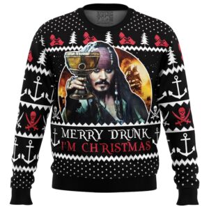 Merry Drunk I’m Christmas Pirates of the Caribbean Gifts For Family Holiday Christmas Ugly Sweater