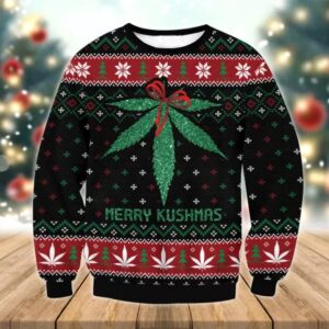 Merry Kushmas Weed Gifts For Family Holiday Christmas Ugly Sweater