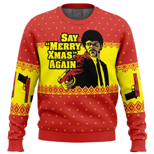 Merry Xmas Again Pulp Fiction Gifts For Family Holiday Christmas Ugly Sweater