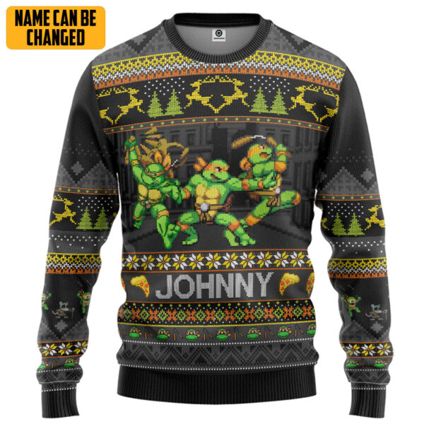 Michelangelo Mike TMNT Ugly Christmas New Style Custom Name Best Holiday Christmas Ugly Sweater Gifts For Family