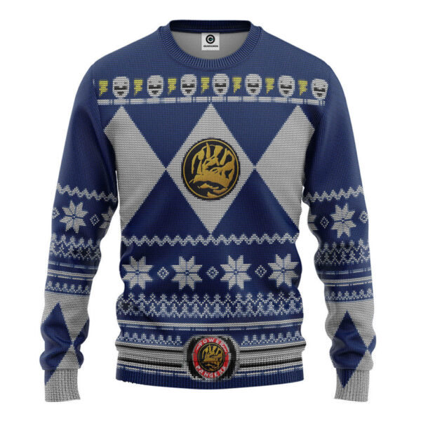 Mighty Morphin Blue Power Ranger Custom Gifts For Family Holiday Christmas Ugly Sweater