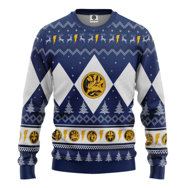 Mighty Morphin Blue Ranger Christmas Custom Best Holiday Christmas Ugly Sweater Gifts For Family